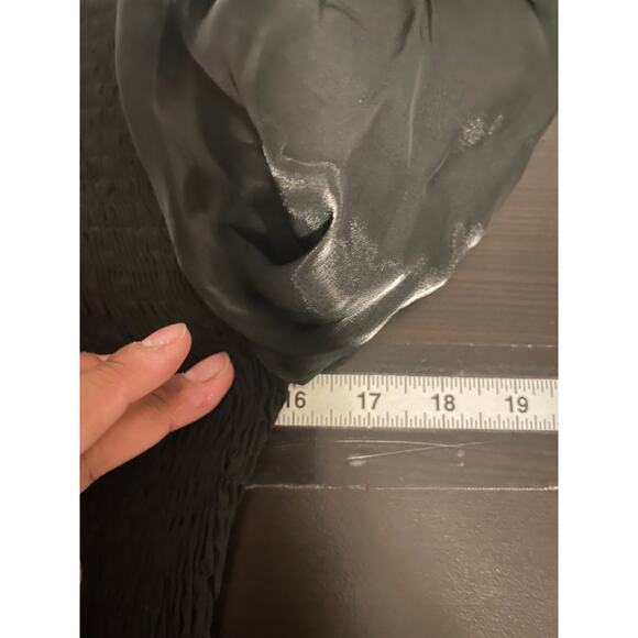 Mittoshop Womens Dress Medium Black Satin Smocked Contrast Sleeve Goth Victorian - Picture 5 of 8